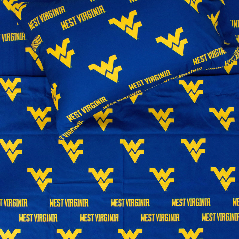 College Covers West Virginia Mountaineers Sheet Set, Twin, Team Colors