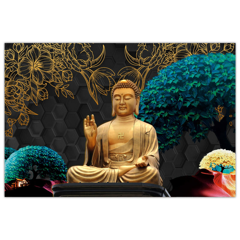 Indianara Rolled Sparkled Gautam Buddha Art Print for Room Décor Digital Reprint 36 inch x 24 inch Painting (10729PST)