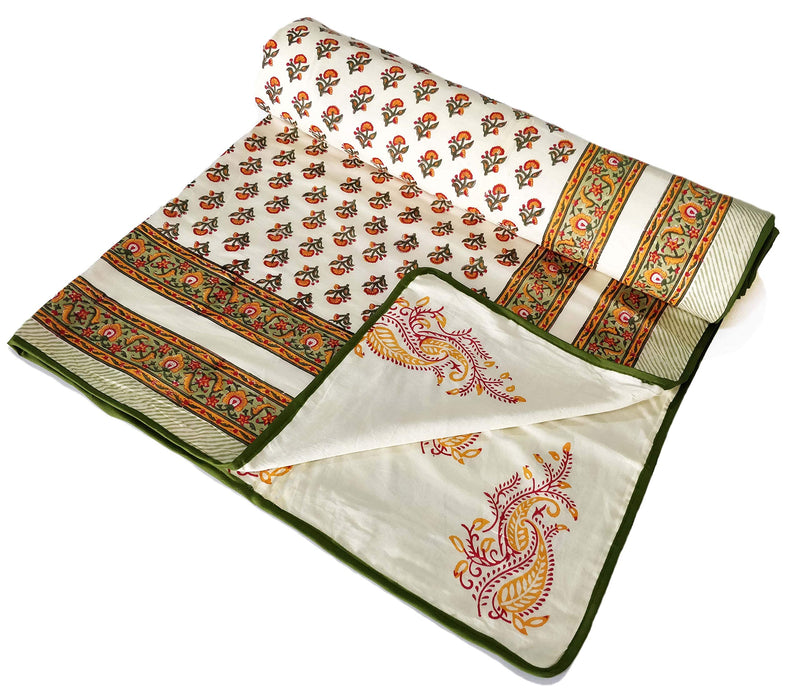 BLOCKS OF INDIA Hand Block Printed Cotton Single Size Reversible Malmal Dohar For Summer (Orange Buti), 300 TC