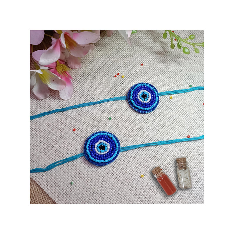 Artickkle handmade Rakhi - Set of 2 Evil Eye rakhies with Roli Chawal