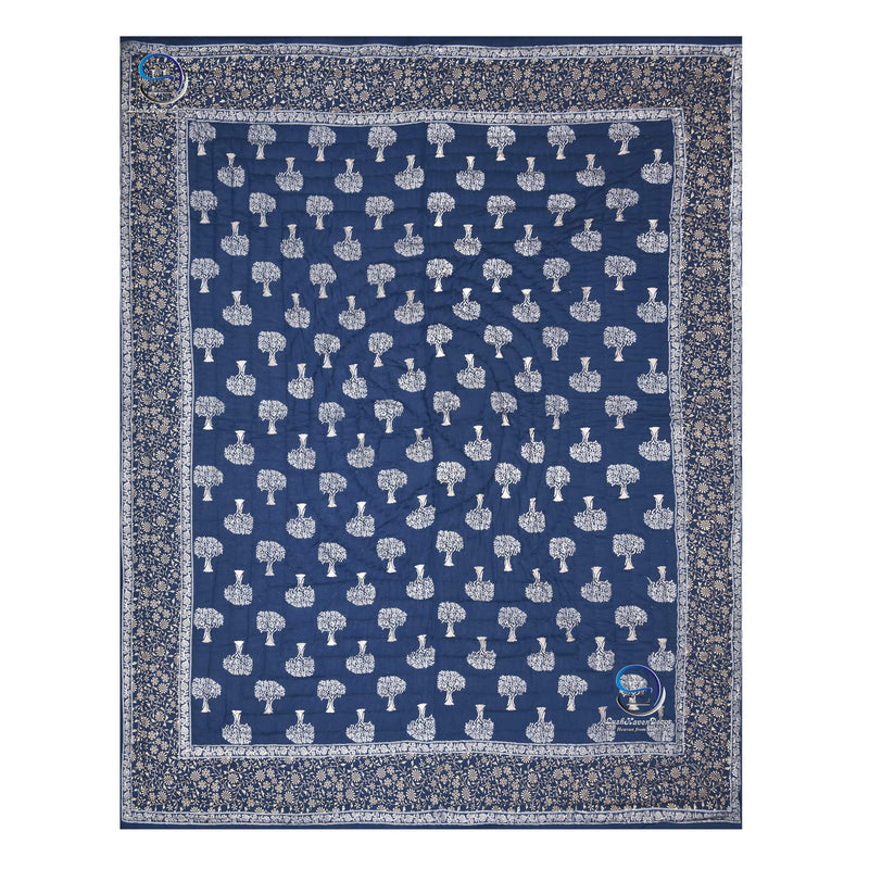 THROWS HOME DECOR 400 TC Jaipuri Rajasthani Traditional Light Weight Pure Cotton Single Bed Soft Jaipuri AC/Winter Quilt/Razai Floral Blue Print (Size 55 X 85 inch Stitch Including) Set of 1