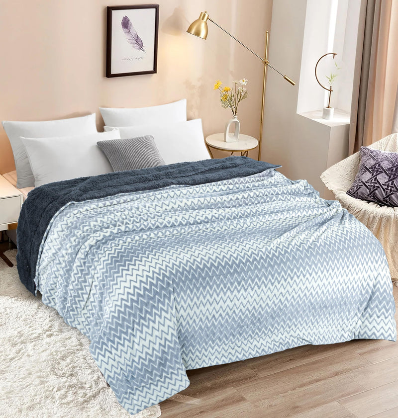 BSB HOME Polyester Micromink Winter/Mild Winter Ac Blanket Sherpa Super Soft/Warm Flannel Jacquard Plush/Printed, Silver & Grey, Size 150X225 Cms (Approx 4.7 X 7 Ft) (Single), Skin Friendly, 300 TC