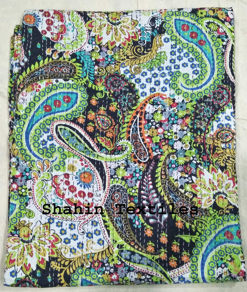 TI AMO Handmade Multi Color Printed Kantha Quilt 90x108 Inch Kantha Coverlet Throw Kantha Gudari