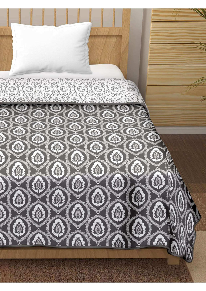 SoftTouchy 100% Pure Cotton Reversible Dohar Double Bed Size | Jaipuri Printed Block AC Blanket | Soft Lightweight AC Summer Comforter Quilt (Dark Grey, Double -84x88 Inch)