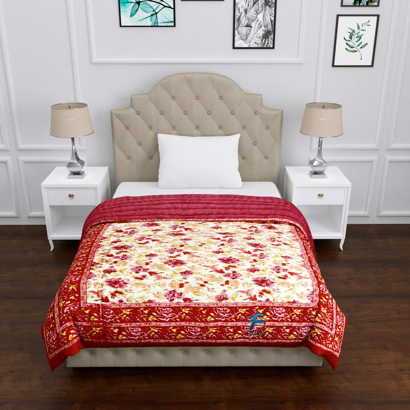 Woodsy Jaipuri Razai Rajasthani Traditional Soft Light Weight Pure Cotton Winter and Summer Rajai Ac Quilt Razai/Rajai/Quilt/Blanket/Dohar/Comforter/Jaipur (Single Bed, Pink Flower)