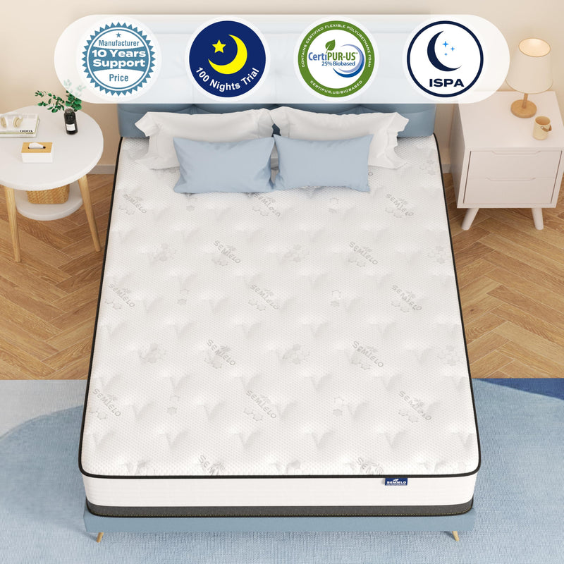 SEMIELO Full Size Mattress, 10 Inch Full Mattress in a Box, Hybrid Mattress with Memory Foam and Pocketed Coils for Breathable and Durable Support, CertiPUR-US Certified