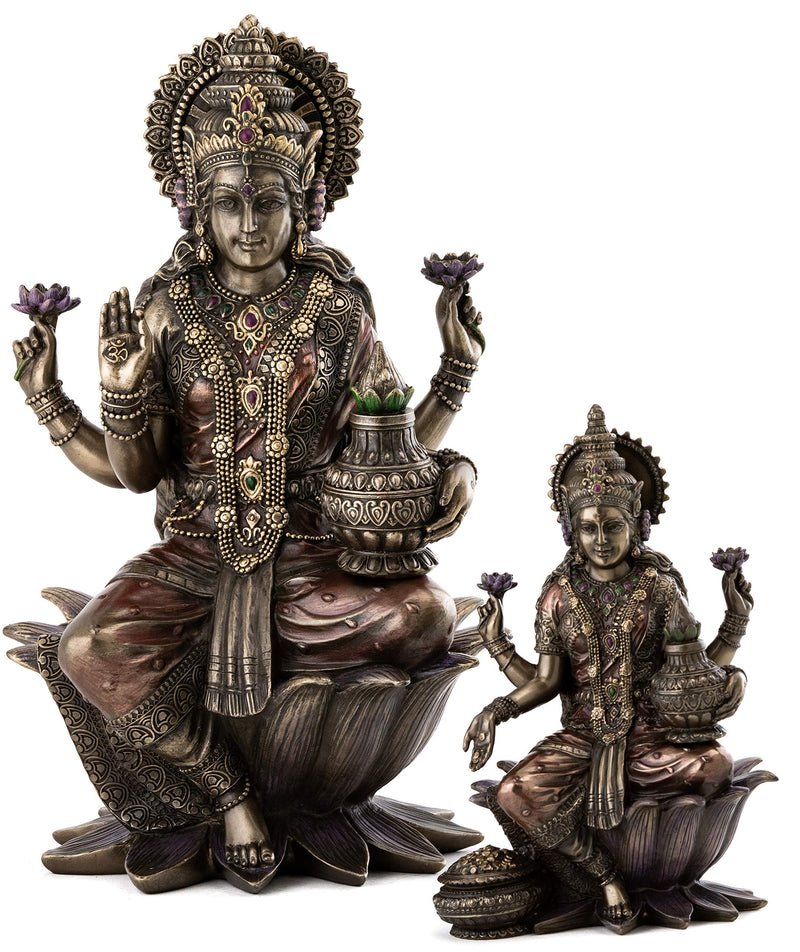 Top Collection Seated Lakshmi Hindu Statue - Goddess of Wealth, Fortune, Wisdom, and Prosperity Sculpture in Cold Cast Bronze - 12.5-Inch Collectible Figurine