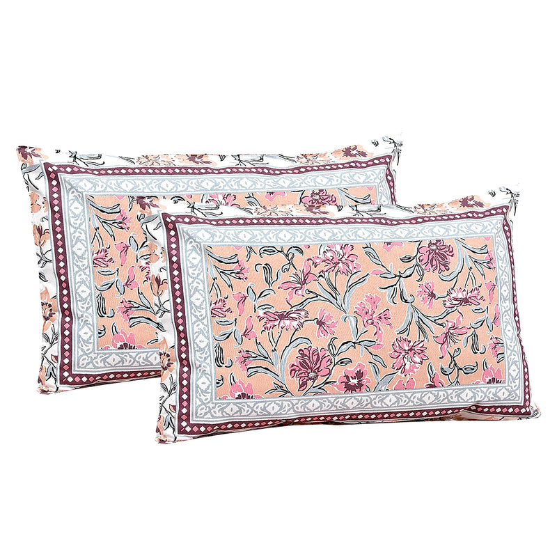 Urban Jaipur Floral Prints Cotton Bedsheet Double Bed 210 TC with 2 Pillow Covers (93 * 108 inches) (Pink)