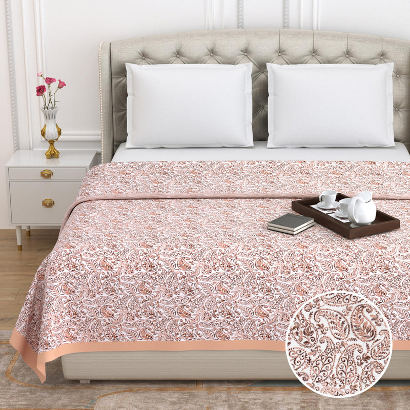 THE LINEN COMPANY Pure Cotton Dohar Reversible Printed Dohar Double Bed Size with Silk Border | 300 TC Soft Lightweight AC Blanket (Double 90x100 Inch), Copper Paisley