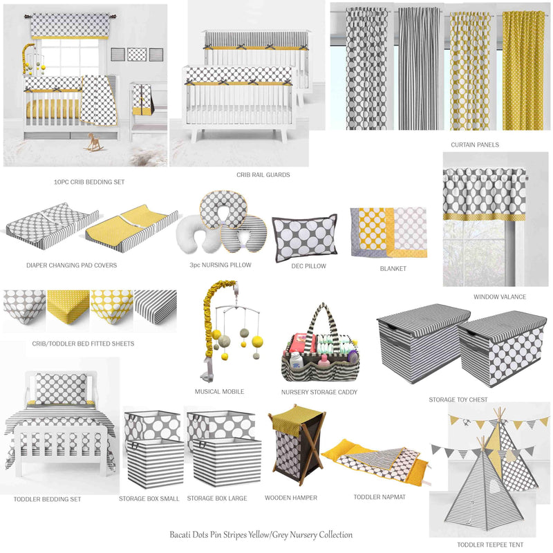 Dots/Pin Stripes Grey/Yellow 4 pc Toddler Bedding Set