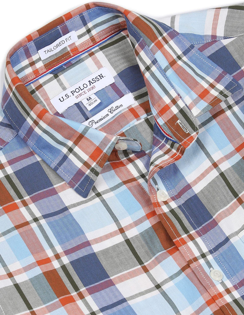 U.S. POLO ASSN. Men's Checkered Tailored Fit Shirt (USSHT0814_Blue 2XL)