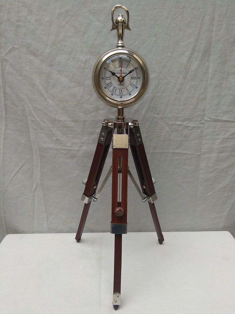 Royal Handicrafts Tripod Stand Clock Steel Finish, Table Clock