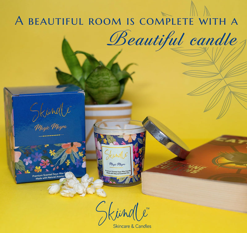 Skiindle Magic Mogra 2 Wick Candle with Exquisite Long-Lasting Aromatherapy Scent for Relaxation | Ideal Gift for Home Décor - Made with SOYA Wax, Lead-Free Wick & Natural Aroma Oils