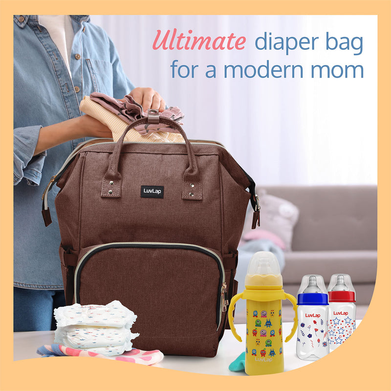 LuvLap Lily Travel Multifunctional Waterproof Diaper Bag-Backpack Cum Tote bag (Brown)