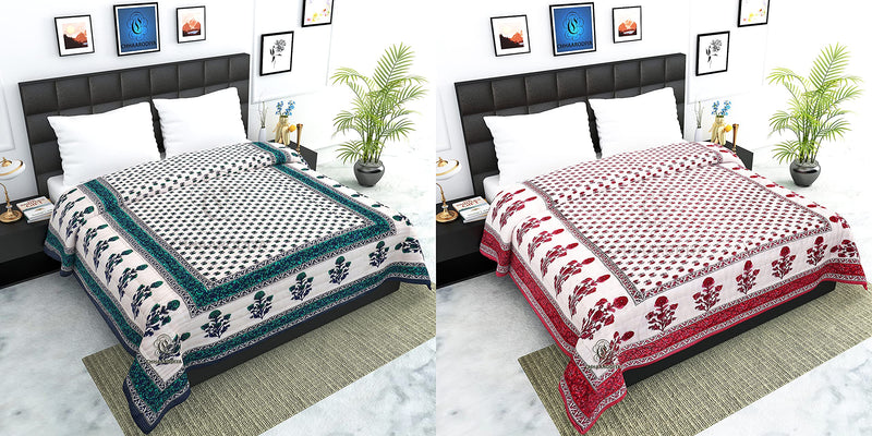 LILFLY 400 TC Jaipuri Light Weight Pure Cotton Traditional Rajasthani Print Single Bed Quilt/Razai/Rajai (Multicolor, Butti Print, Single Bed Set of 2)