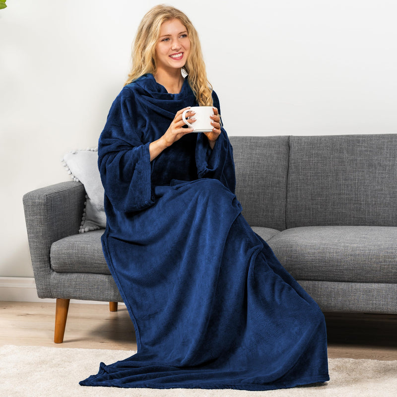 Pavilia Fleece Blanket with Sleeves, Blue