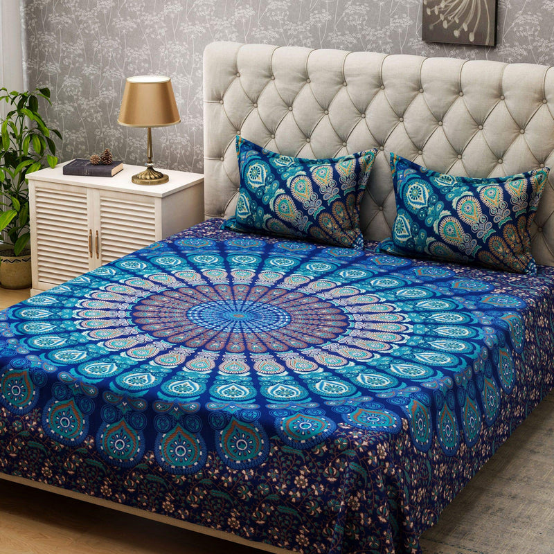 Raj Handicrafts Twin Mandala Cotton Tapestries Throw Blanket (Blue, 84x54 Inches)