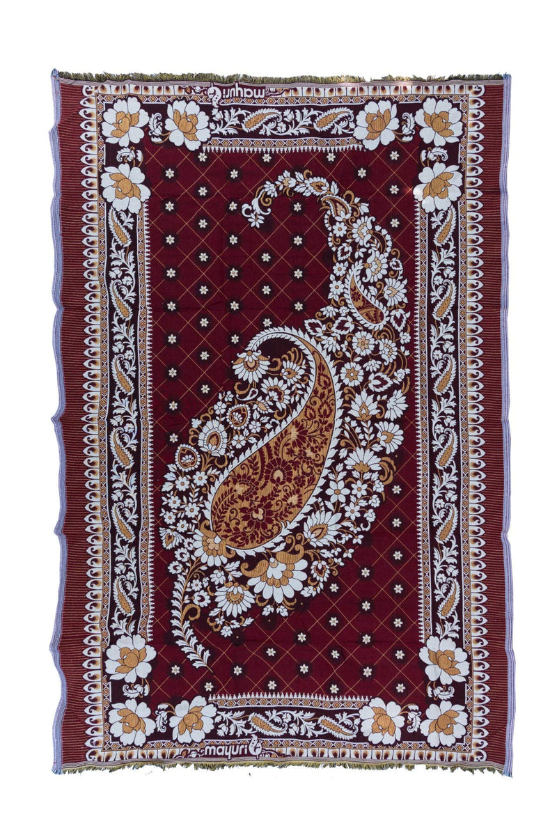 Varunavi Solapuri Chaddar Floral Paisley Single Blanket Bedspread Bed Sheet 60 in X 90 in (152X228 Cms) (Maroon)