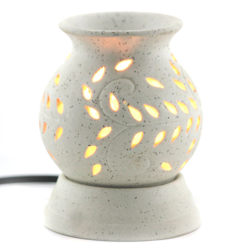 BRAHMZ Ceramic Electric Aroma Oil Diffuser With Bulb /Electric Diffuser Matki Shape (White - With 10Grams Rose And Vanilla Aroma Oil)