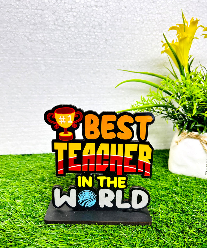 Fabulous Finds Antique Best Teacher in The World Wooden/MDF Trophy Gift for Teacher(14.5CM) Multicolour