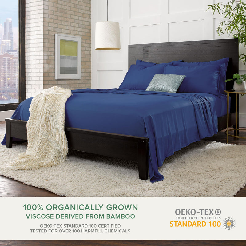 Pure Bamboo Sheets King Size Bed Sheets 4 Piece Set, 100% Organic Bamboo, Luxuriously Soft & Cooling, Double Stitching, 16" Deep Pockets, 1 Fitted, 1 Flat, 2 Pillowcases (King, Cobalt Blue)