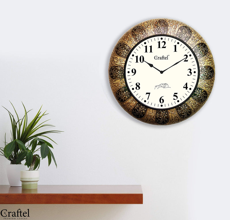 Craftel Brass Analog Clock English Number Wall Clock for Living Room Home (Antique Gold) 18 Inches