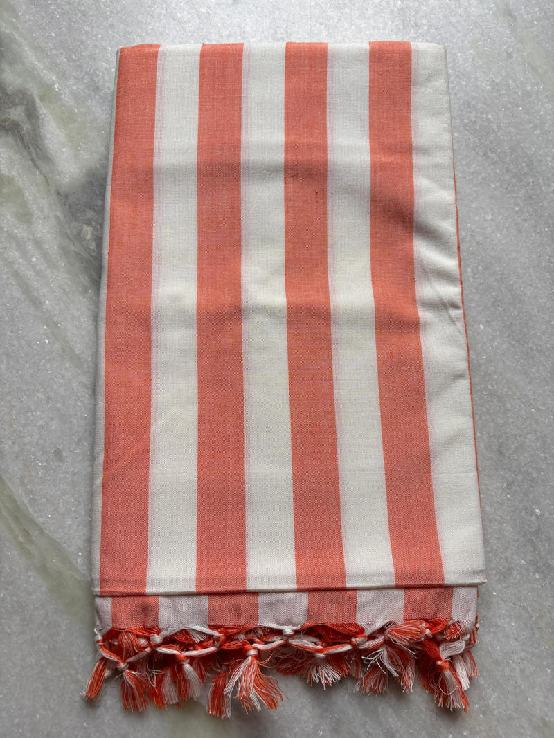 Bhagalpuri Handloom | Traditional Organic Blend of Cotton & Silk | AC Room Soft Chadar for Sleeping in Summer | All Season andi Chadar/Blanket/Comforter| Double Thread Quality - Orange & White Striped