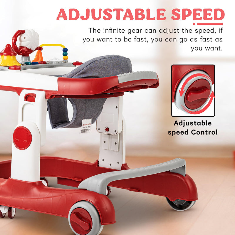 Baybee Astro 2 in 1 Baby Walker- Round Kids Walker with 3 Adjustable Height & Wheel Lock | Kids Activity Push Walker with Musical Toy Bar | 6-18months Boy Girl (Red)