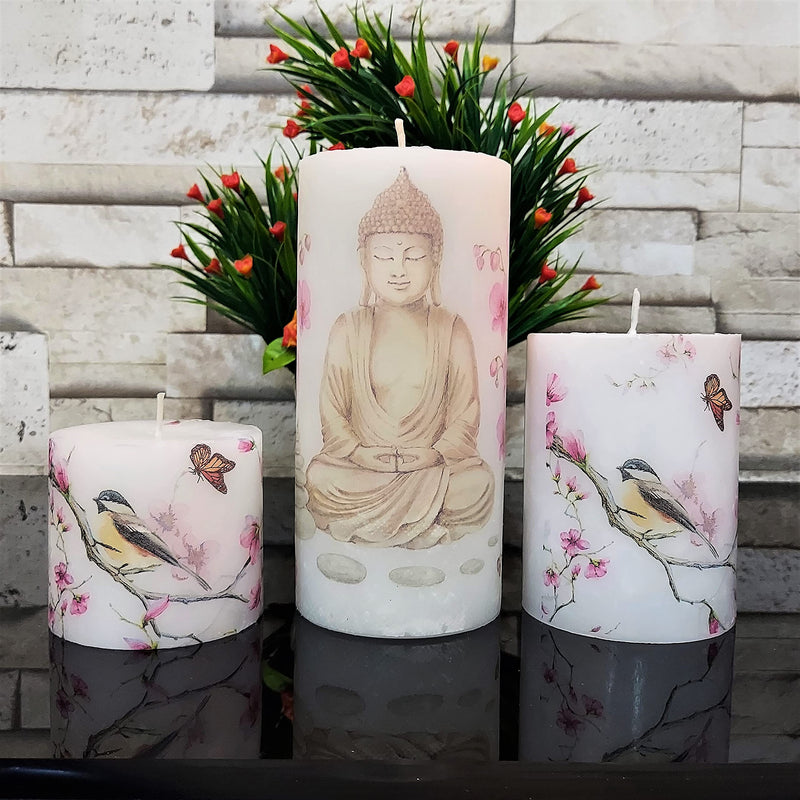 Bella Vista - Set of 3 Pillar Candles, for Home Decor, Gift, Spa, Meditation, Non Scented, Weight 1350 Grams, Dim: 3x3 inch, 3x4 inch & 3x6 inch, Design - DE1039