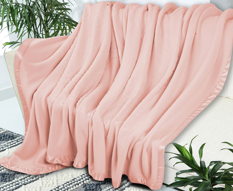 BSB HOME Micro Fleece Blanket/Dohar with Antipill Property for Double Bed (90 X 86 Inches) |Ultrasoft & Lightweight Antipilling Blanket with Satin Piping Border- 250 GSM | (Light Pink), 350 TC