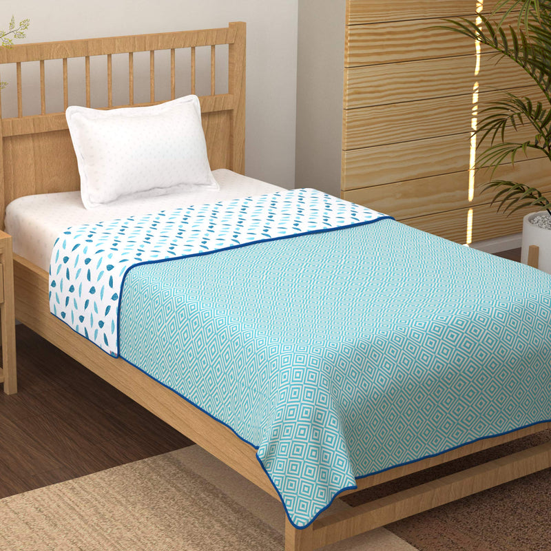 Story@Home Dohar Single Bed Cotton, Blanket for Winter,100% Cotton Reversible Light Weight Dohar Single| 150GSM |56 X 86 inch| Blue & White Leaf Pattern Season use.