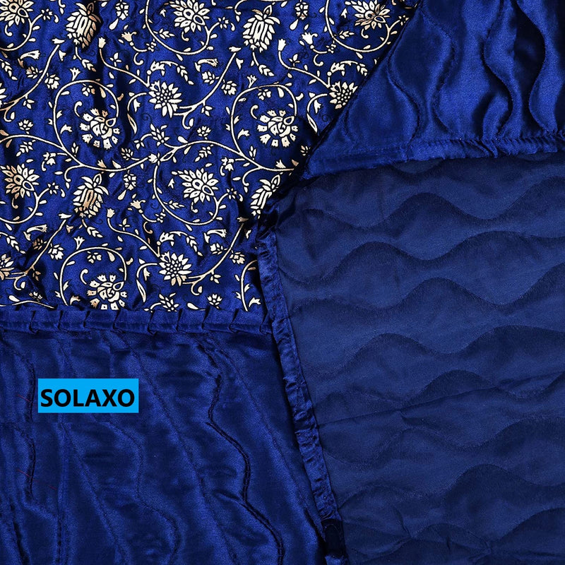 SOLAXO Handmade Traditional Designer and Printed Double Bed Silk Quilt/Blanket/for Bedroom Double-Blue