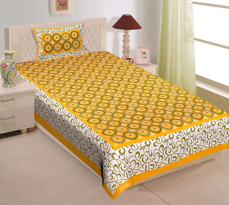 RajasthaniKart Pure Cotton 144 TC Single Size Bed Sheet with 1 Pillow Cover - Bedsheet for Single Bed (Floral,Yellow, Single Bedsheets Cotton)