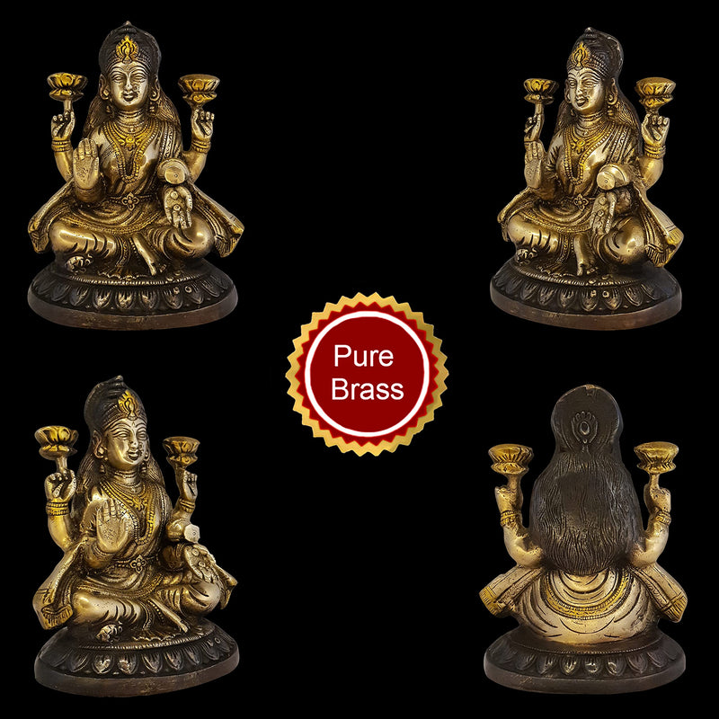 Divya Mantra Sri Laxmi Idol Home Puja Room Diwali Decor Pooja Mandir Decoration Items Living Room Showpiece Decorations Office Lakshmi Temple Murti Goddess Statue Brass Show Pieces - Brown