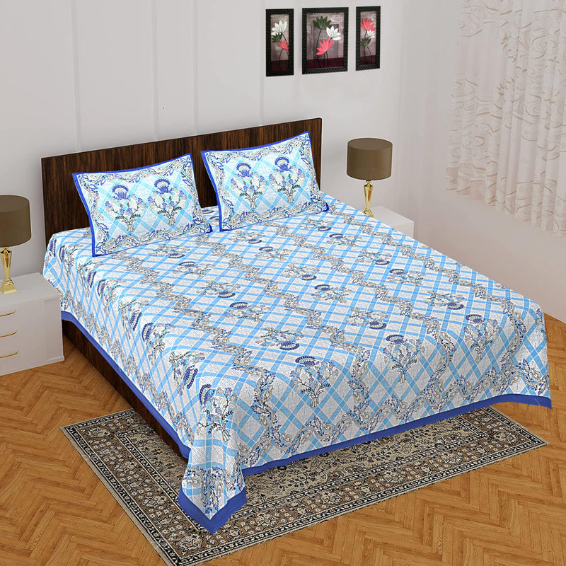 UNIBLISS Floral 100% Cotton Bedsheet for Double Bed King Size with 2 Pillow Covers Jaipuri Printed Bed Cover - 012