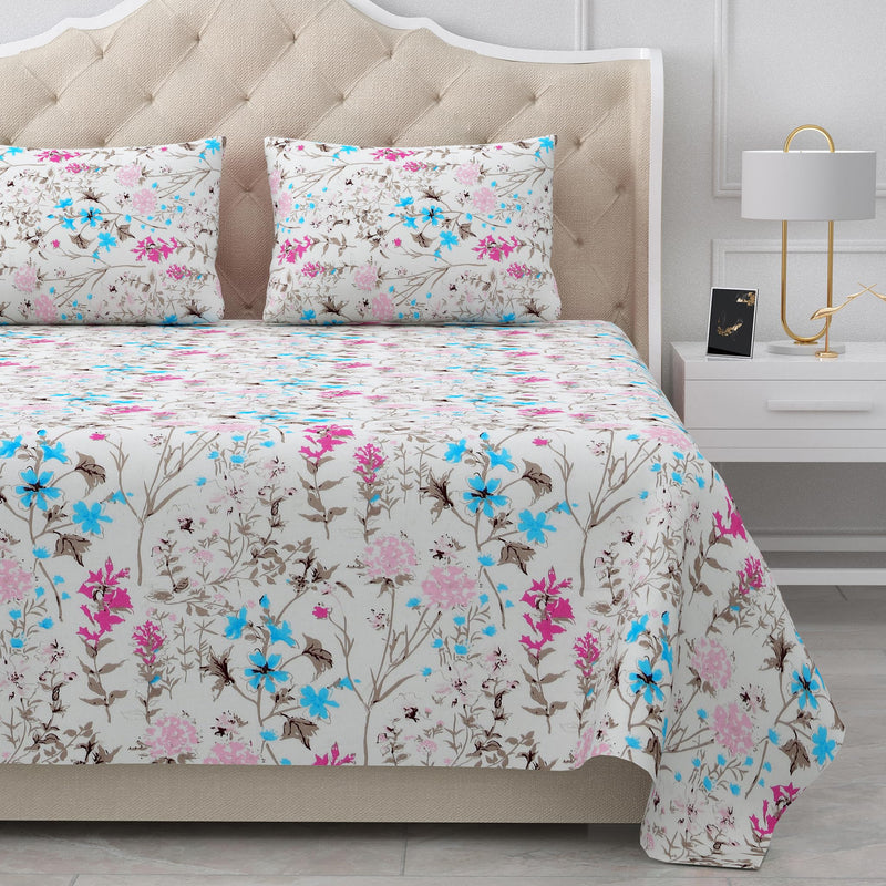 Double Bedsheet Set 100% Pure Cotton 180 TC King Size with 2 Pillow Covers Floral Multi Colour - Stella Collection