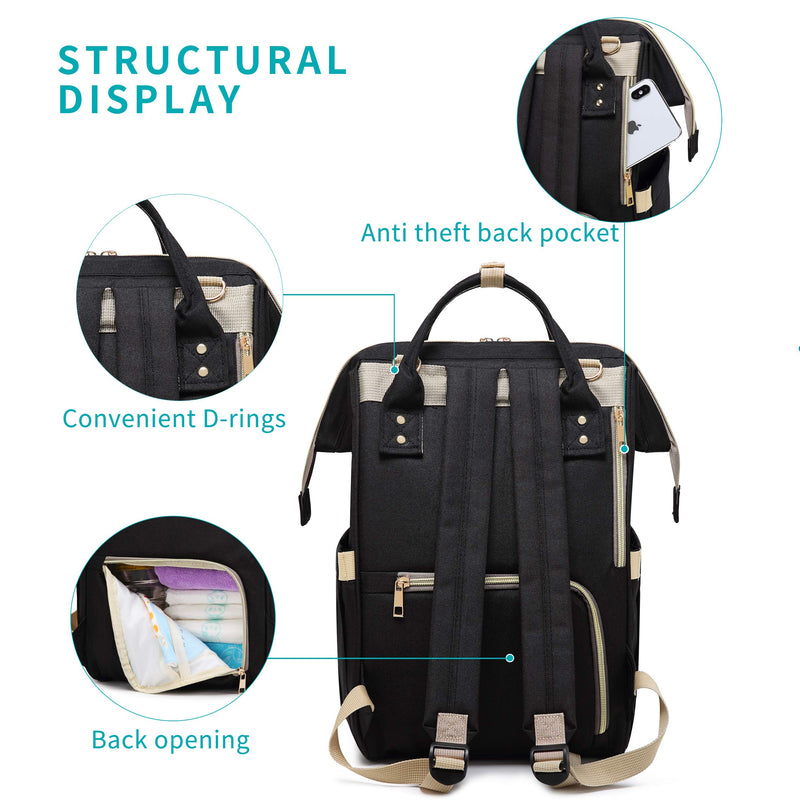 motherly Diaper Bags for Mom Travel Basic Edition|6 Month Warranty |(Black)