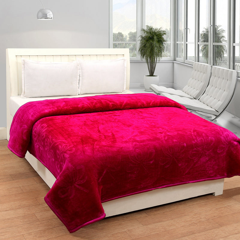 Little India Rich Look Soft Embossed Floral Microfibre Single Blanket - Red