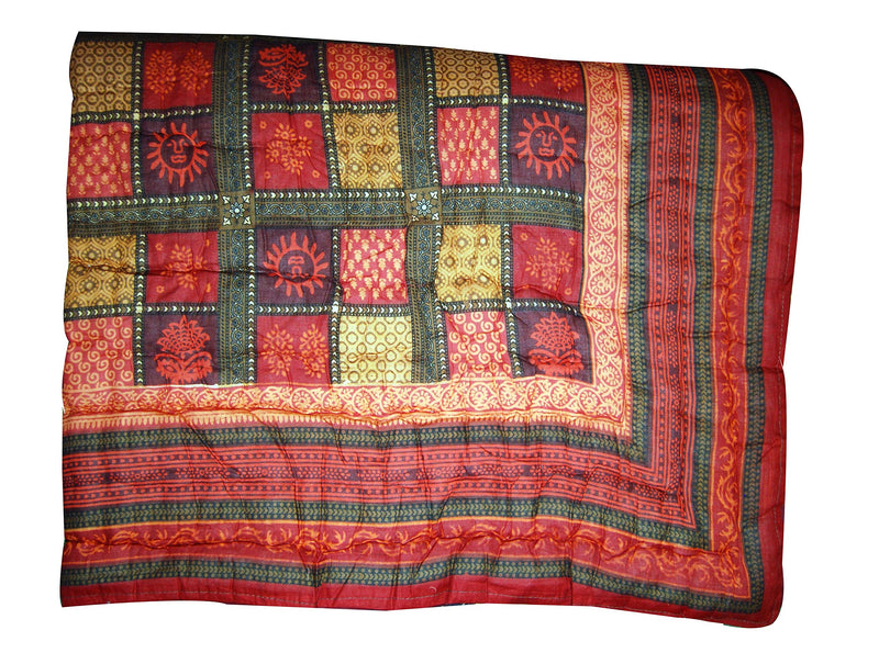 Cat Eye Export Taditional Floral Design Jaipuri Hand Cotton Block Print Single Bed Quilt, Razai (Multicolour)