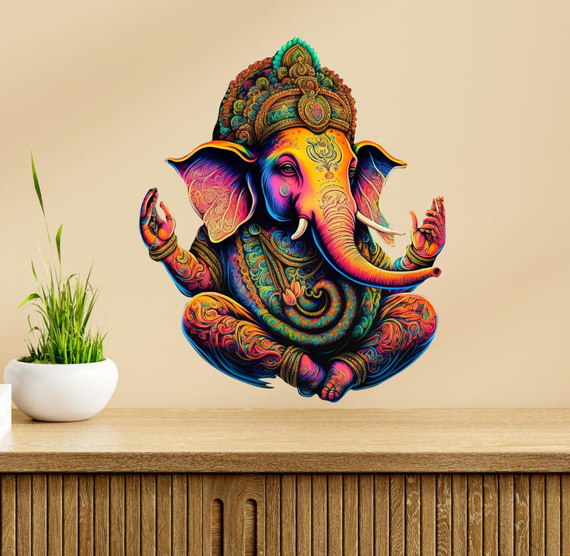 CreativeEdge PVC Vinyl Wall Sticker 3D Lord Ganesha Sitting Multicolor (61 cm x 51 cm)