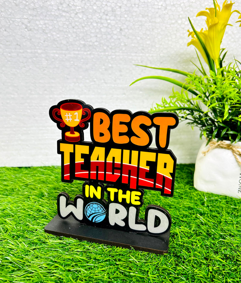 Fabulous Finds Antique Best Teacher in The World Wooden/MDF Trophy Gift for Teacher(14.5CM) Multicolour