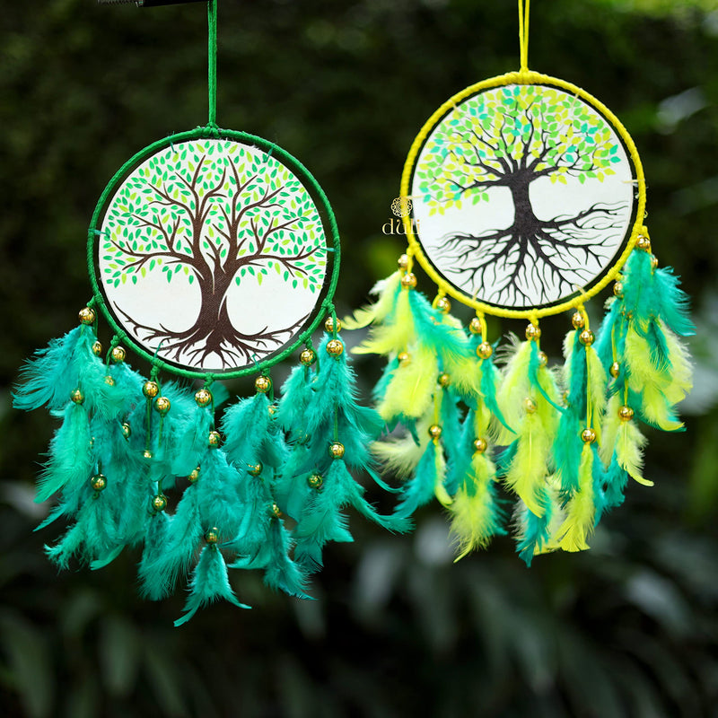 DULI Dream Catcher Handmade Tree of Life Canvas Dreamcatcher for Bedrooms Office Balcony Outdoors Garden Car Hanging, 49cm, Dreamkacher (CanvasTreeofLifeMediumDC-Green)