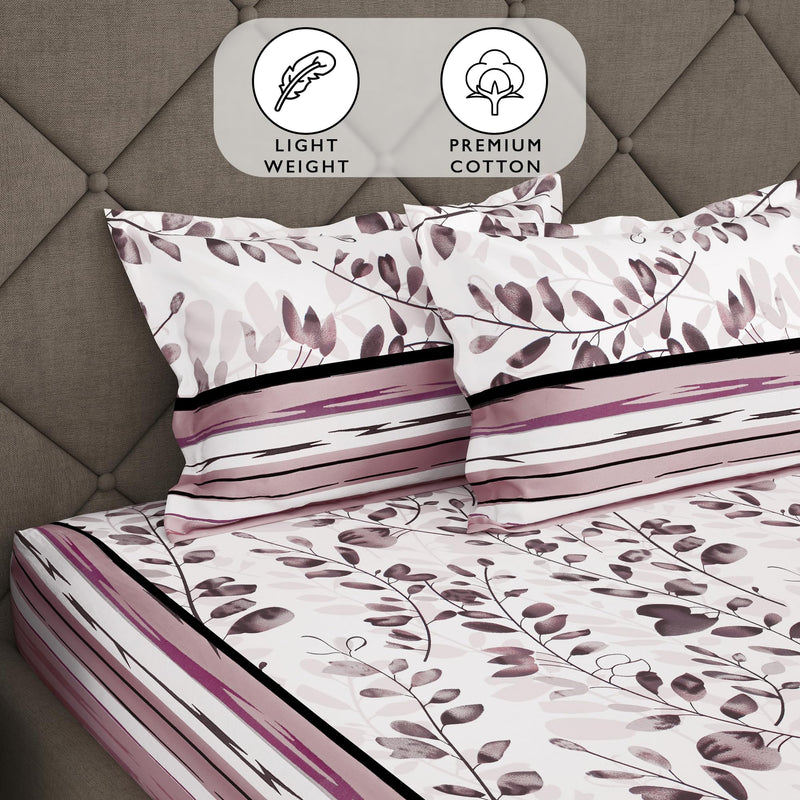 Story@Home Metro Collection 186 TC 100% Cotton Double Bedsheet with 2 Pillow Covers (88 inch X 100 inch, Mauve)