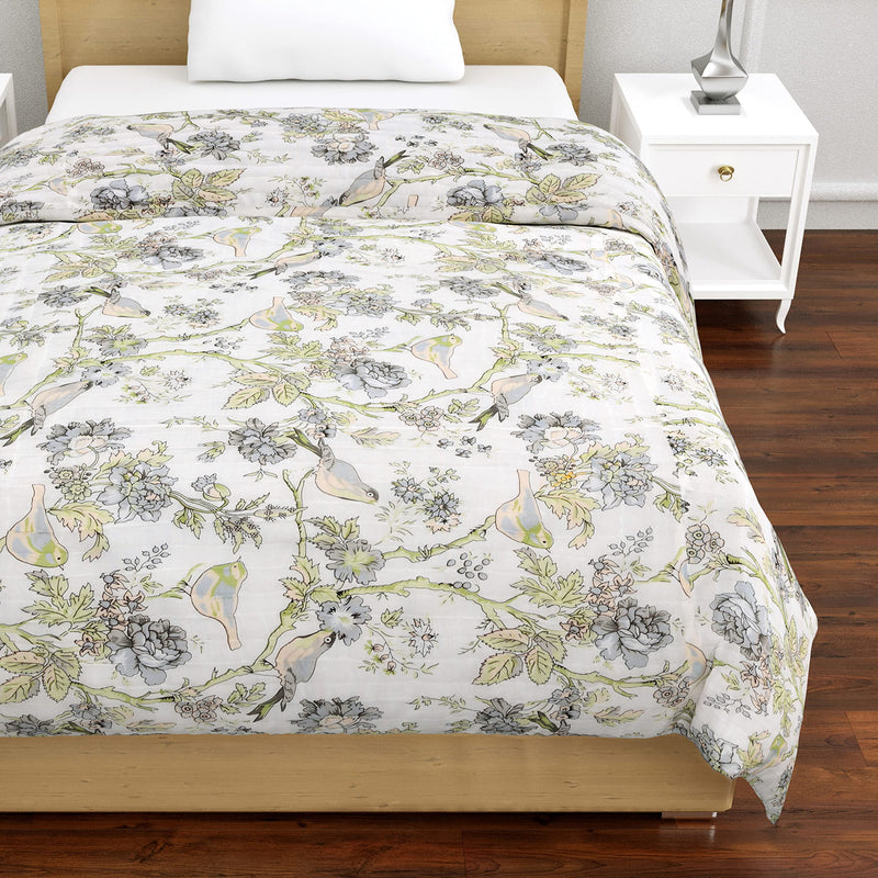 FABDESIGN QUILTS 400 TC Hand Block Organic Pure Cotton Bird Or Leaf Printed Razai Double Bed Size Jaipuri Quilt Rajai - (90X105) Multi, lightweight, Pack of 1