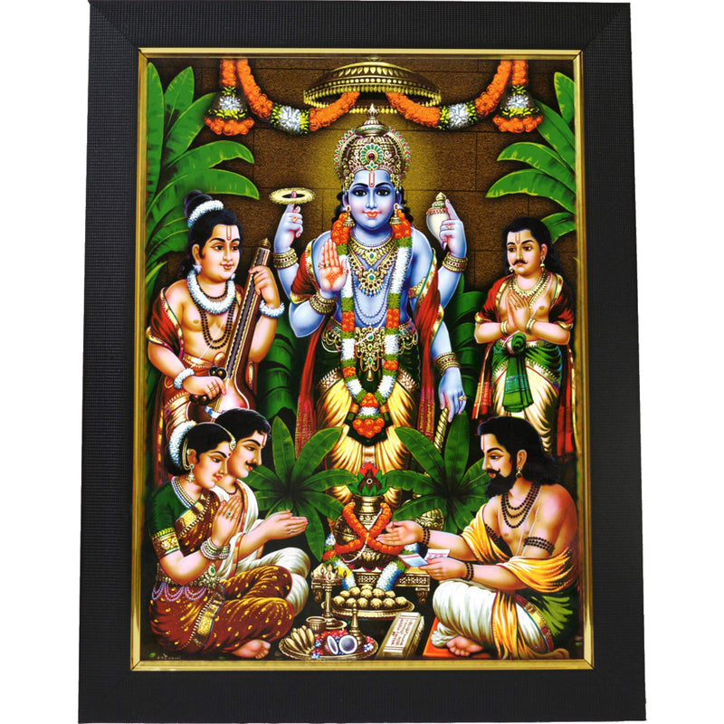 101Temples - Divinity Eternity Spirituality Satya Narayana Swamy wood god Photo Frame for pooja room with Wall Hook, 1 Piece | 10” x 13”, Matt Finish
