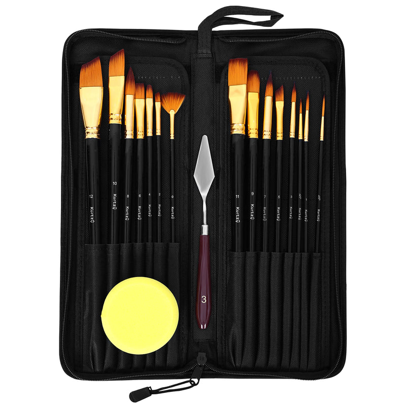 Kurtzy Nylon Soft Bristles Paint Brushes for Acrylics, Watercolour and Oil Painting with Classy Zip Case (Gold and Black)