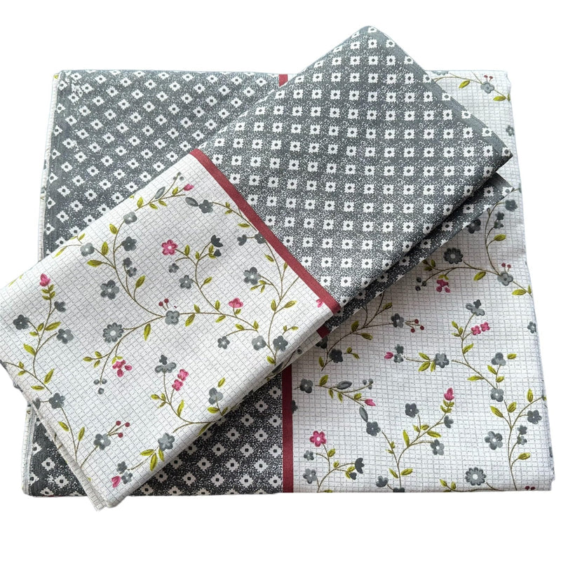 Homescape 100% Fine Cotton Summer Floral Topsheet/Odhne Wali Chaddar Single Bed 300 Tc (Grey_Pack Of 2)