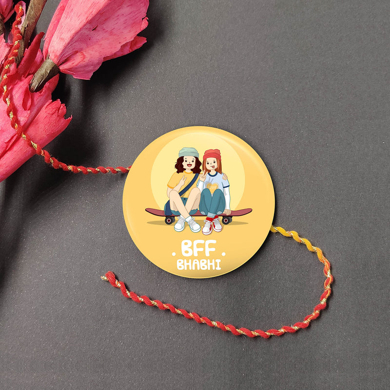 Bhai Please BFF Bhabhi Rakhi with Fridge Magnet for Bhabhi | Set of 1 pc with Roli/Kumkum- Chawal| Kids, Girls Designer, Fancy, Fun, Movie Rakhi Set| with Raksha Bandhan Greetings