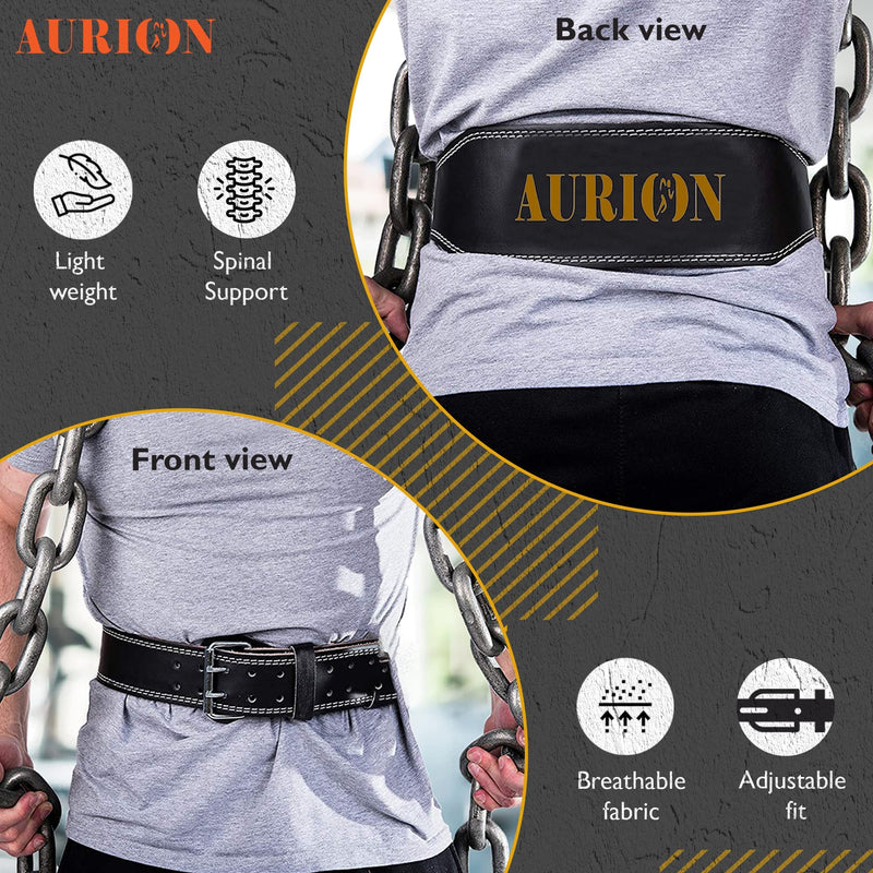 Aurion Leather Weight Lifting Belt Body Fitness Gym Back Support Extra Wide 6 INCHES (Large - 38"- 40" Waist)