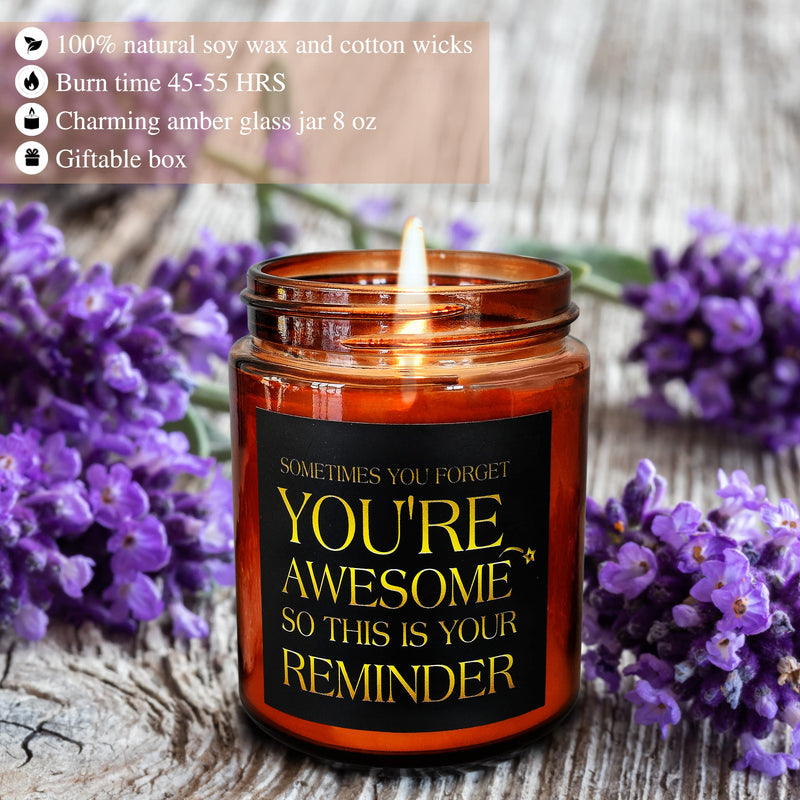 Briojoy You're Awesome Soy Candles - Fun Birthday, Friendship Candles for Men Women - Appreciation, Inspirational Gift - Gift for Wife Husband Son Best Friend Coworker - Relaxing, Stress Relief